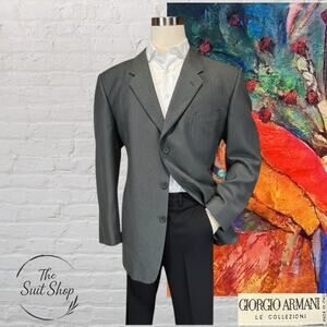Vintage Giorgio Armani Mens 46L Gray Green Herringbone Blazer Jacket 3 Button